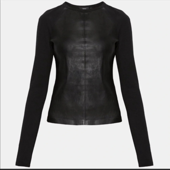 THEORY BRISTOL LEATHER RAGLAN TOP - Picture 2 of 10